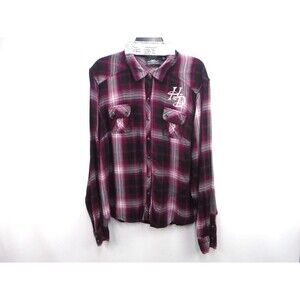 Harley Davidson Womens Plus Size 2W Purple Long Sleeve Plaid Shirt Graphic Logo